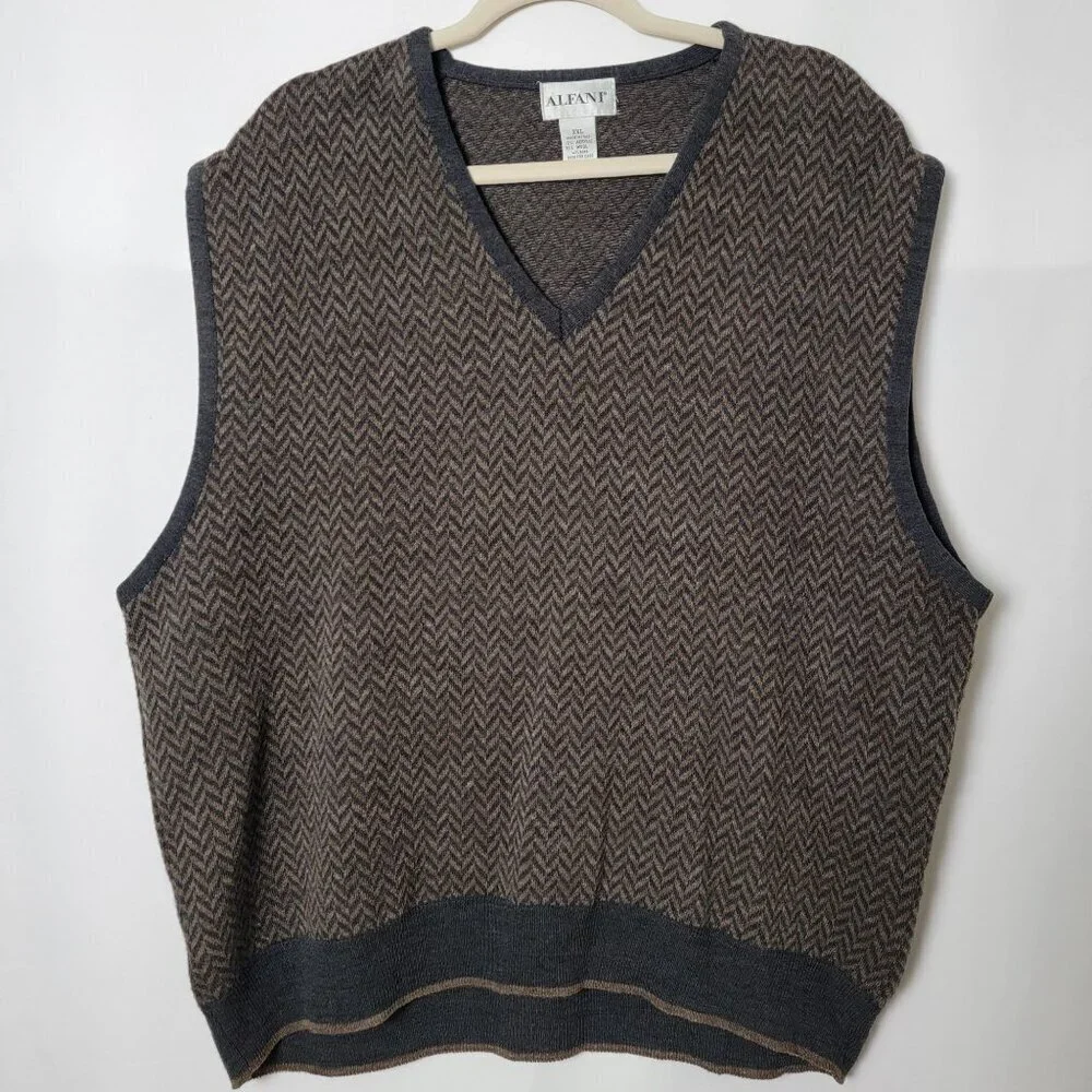 Alfani Wool Blend Preppy Golf Geometric Sleeveless Sweater XXL Made In Italy
